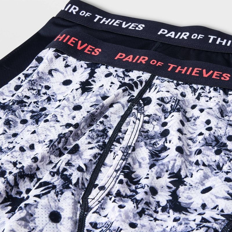 slide 4 of 4, Pair of Thieves Men's Floral Print Super Fit Boxer Briefs 2pk - Black/White XL: Lightweight Mesh, Botanical Pattern, 2 ct
