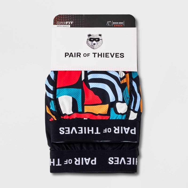 slide 2 of 4, Pair of Thieves Men's Solid/Abstract Print Super Fit Boxer Briefs 2pk - Orange/Red/Black M: Lightweight Mesh Fabric, 2 ct