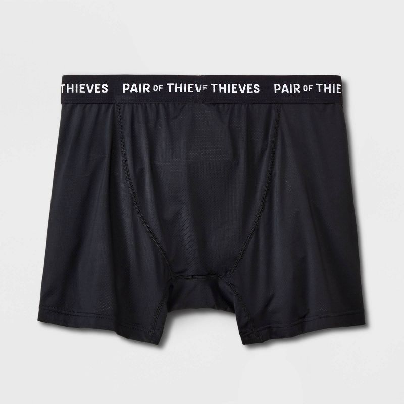 slide 3 of 4, Pair of Thieves Men's Solid/Abstract Print Super Fit Boxer Briefs 2pk - Orange/Red/Black M: Lightweight Mesh Fabric, 2 ct