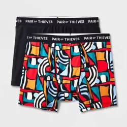 Pair of Thieves Men's Solid/Abstract Print Super Fit Boxer Briefs 2pk - Orange/Red/Black L: Lightweight Mesh, Regular Rise