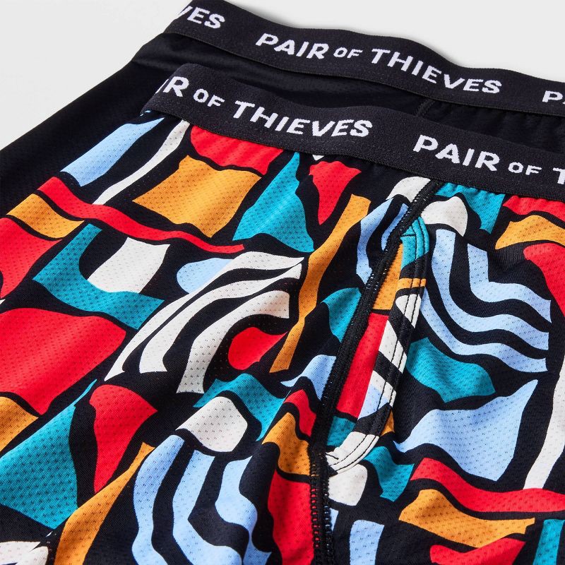 slide 4 of 4, Pair of Thieves Men's Solid/Abstract Print Super Fit Boxer Briefs 2pk - Orange/Red/Black XL: Lightweight Mesh, Full Waistband Elastic, 2 ct