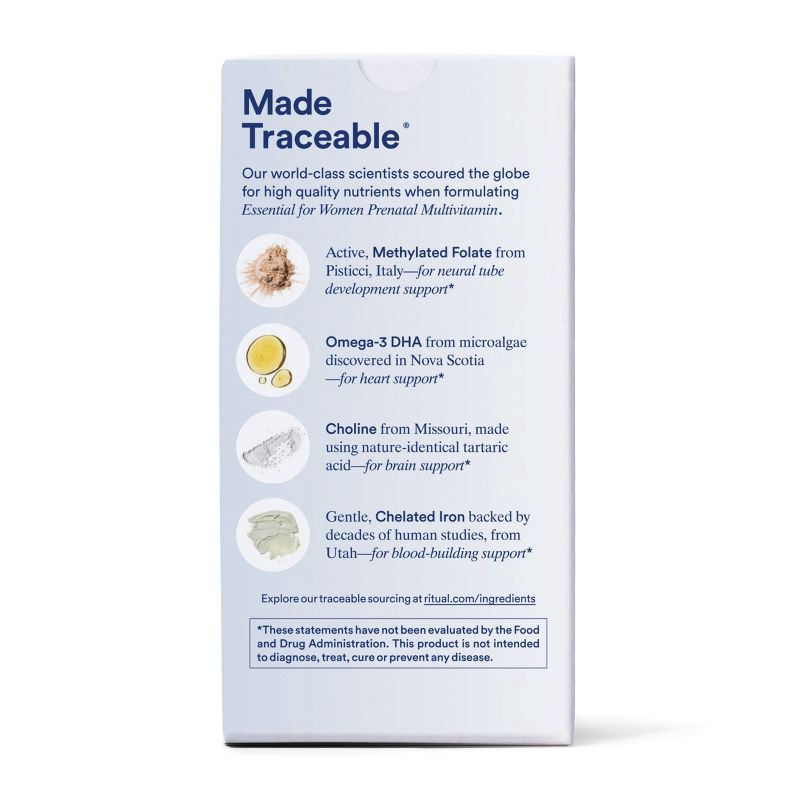 slide 2 of 12, Ritual Prenatal Multivitamin with Folate, Choline, Vegan Omega-3 DHA and Chelated Iron Vegan Capsules - Citrus Essenced - 60ct, 60 ct