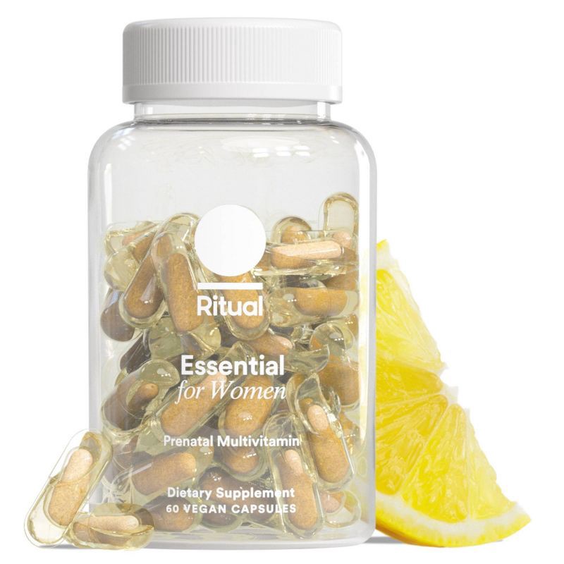 slide 1 of 8, Ritual Prenatal Multivitamin with Folate, Choline, Vegan Omega-3 DHA and Chelated Iron Vegan Capsules - Citrus Essenced - 60ct, 60 ct