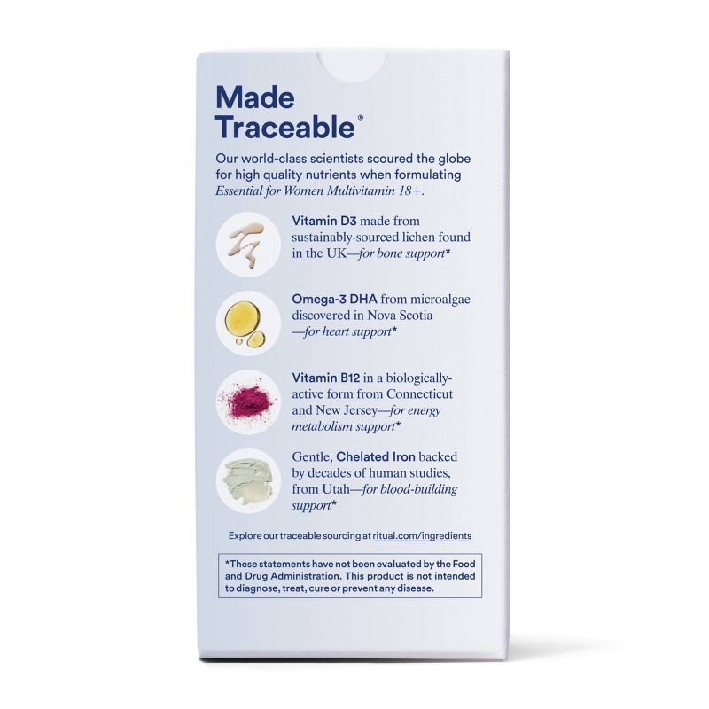 slide 2 of 11, Ritual Multivitamin for Women 18+ with Vegan Omega-3 DHA, Vitamin D3, Chelated Iron and Methylated Folate Vegan Capsules - Mint Essenced - 60ct, 60 ct