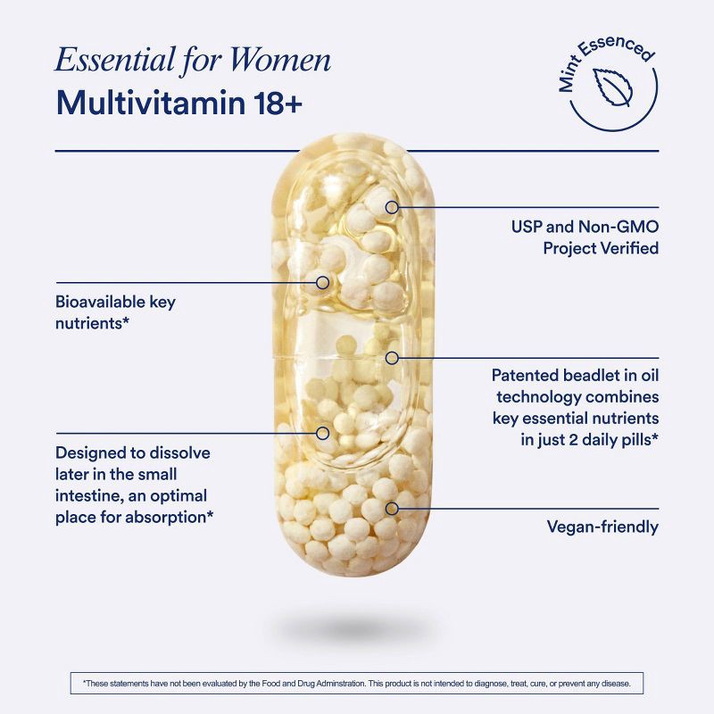 slide 10 of 11, Ritual Multivitamin for Women 18+ with Vegan Omega-3 DHA, Vitamin D3, Chelated Iron and Methylated Folate Vegan Capsules - Mint Essenced - 60ct, 60 ct