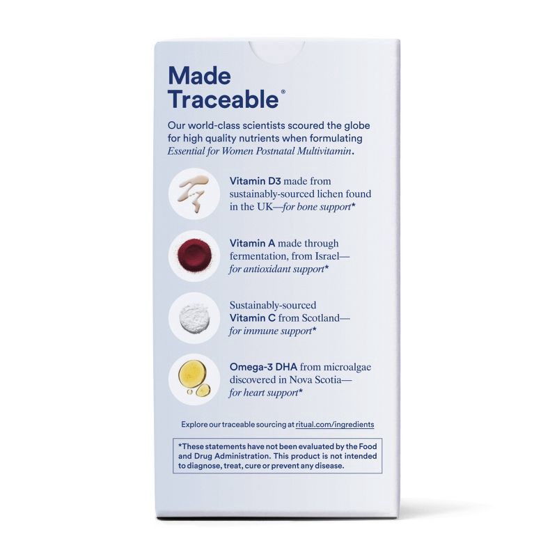 slide 2 of 11, Ritual Postnatal Multivitamin with Vegan Omega-3 DHA, Choline, and Vitamins A, C, D3 and Zinc Vegan Capsules - Mint Essenced - 60ct, 60 ct