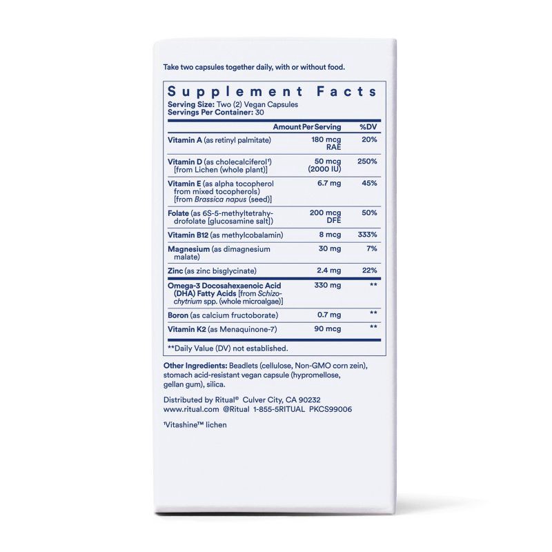 slide 6 of 11, Ritual Multivitamin for Men 18+ with Vegan Omega-3 DHA, Vitamin D3 and B12 Vegan Capsules - Mint Essenced - 60ct, 60 ct