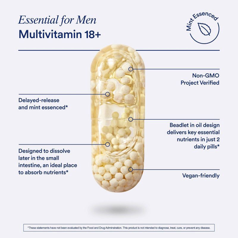 slide 9 of 11, Ritual Multivitamin for Men 18+ with Vegan Omega-3 DHA, Vitamin D3 and B12 Vegan Capsules - Mint Essenced - 60ct, 60 ct