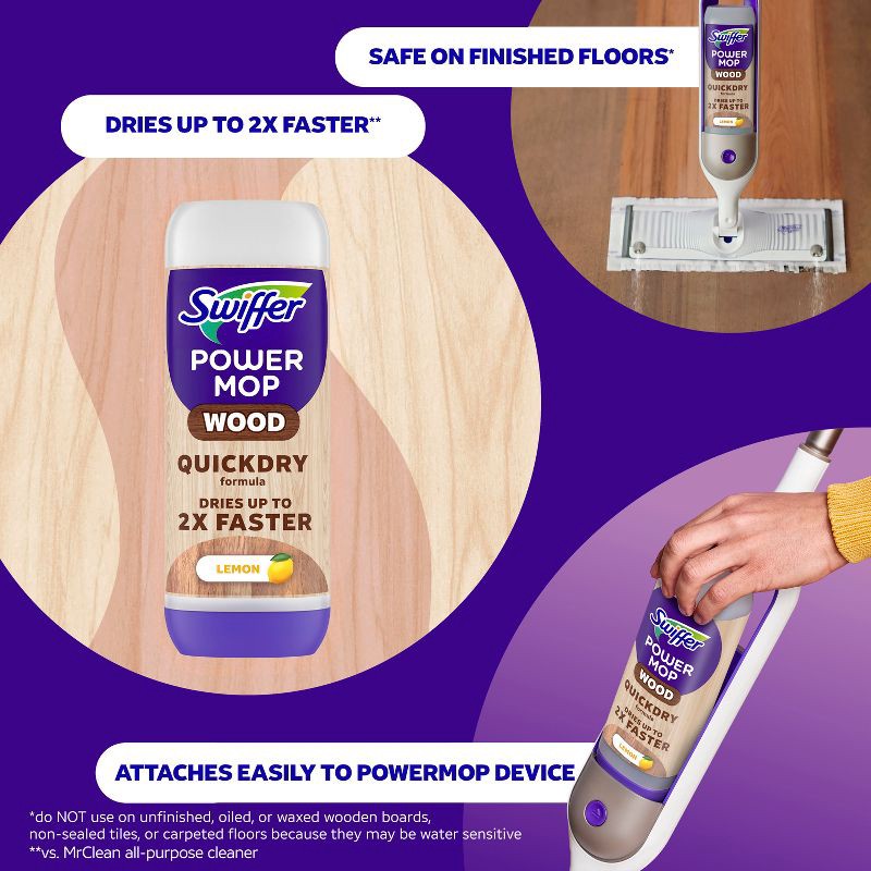 slide 2 of 8, Swiffer Lemon Power Mop Wood Quick Dry Wood Floor Cleaning Solution - 50.6 fl oz/2ct, 50.6 fl oz, 2 ct