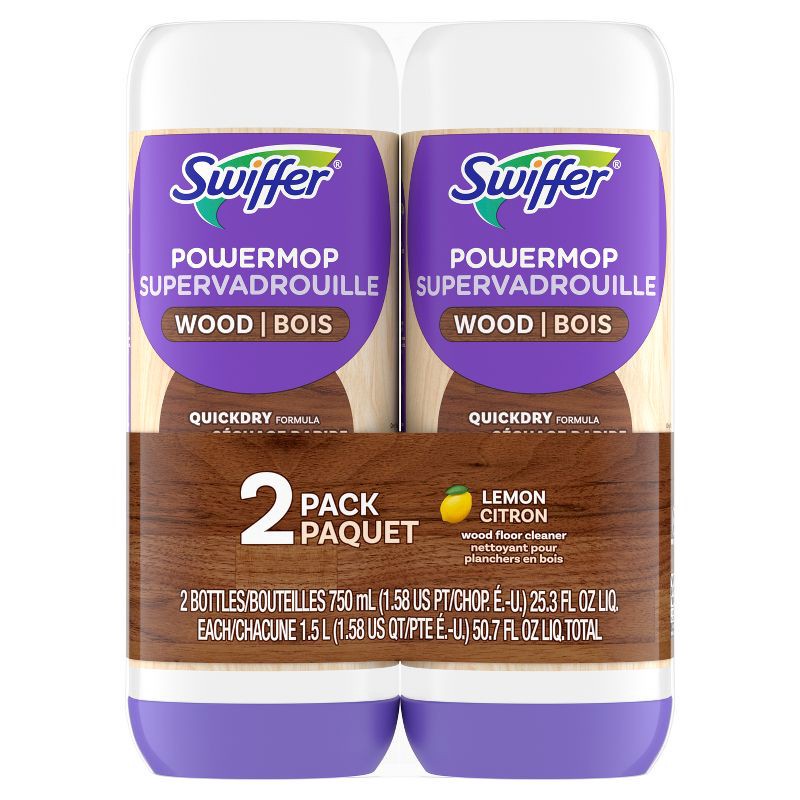 slide 8 of 8, Swiffer Lemon Power Mop Wood Quick Dry Wood Floor Cleaning Solution - 50.6 fl oz/2ct, 50.6 fl oz, 2 ct