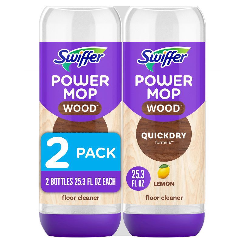 slide 1 of 9, Swiffer Lemon Power Mop Wood Quick Dry Wood Floor Cleaning Solution - 50.6 fl oz/2ct, 50.6 fl oz, 2 ct