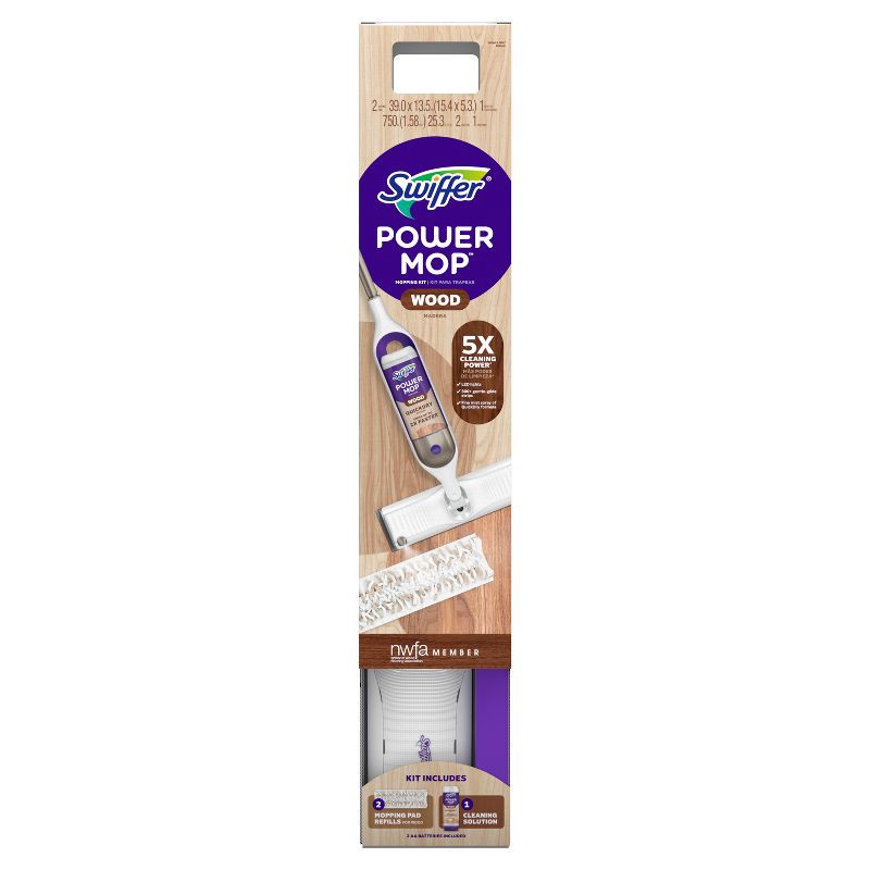 slide 2 of 11, Swiffer Power Mop Wood Mop Kit for Wood Floor Cleaning, 1 ct