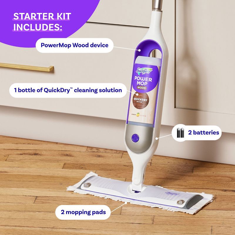 slide 4 of 8, Swiffer Power Mop Wood Mop Kit for Wood Floor Cleaning, 1 ct