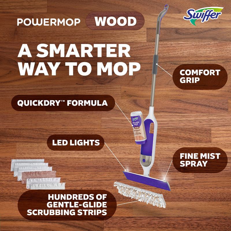 slide 4 of 11, Swiffer Power Mop Wood Mop Kit for Wood Floor Cleaning, 1 ct