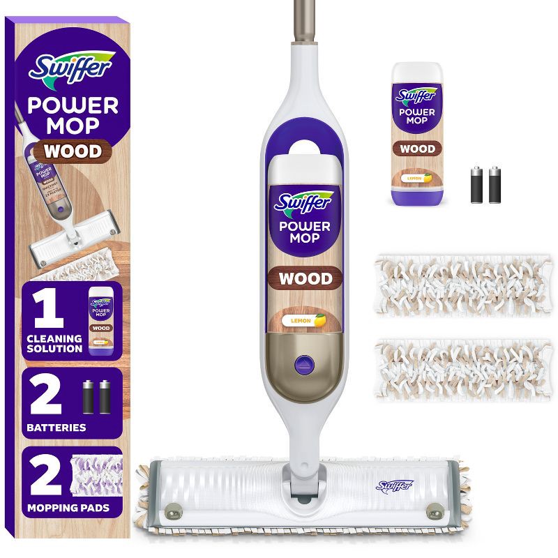 slide 1 of 11, Swiffer Power Mop Wood Mop Kit for Wood Floor Cleaning, 1 ct