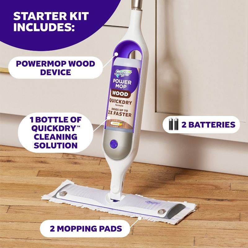 slide 9 of 11, Swiffer Power Mop Wood Mop Kit for Wood Floor Cleaning, 1 ct