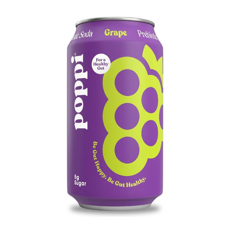 slide 1 of 1, Poppi Grape Prebiotic Soda - 12 fl oz Can, 12 fl oz