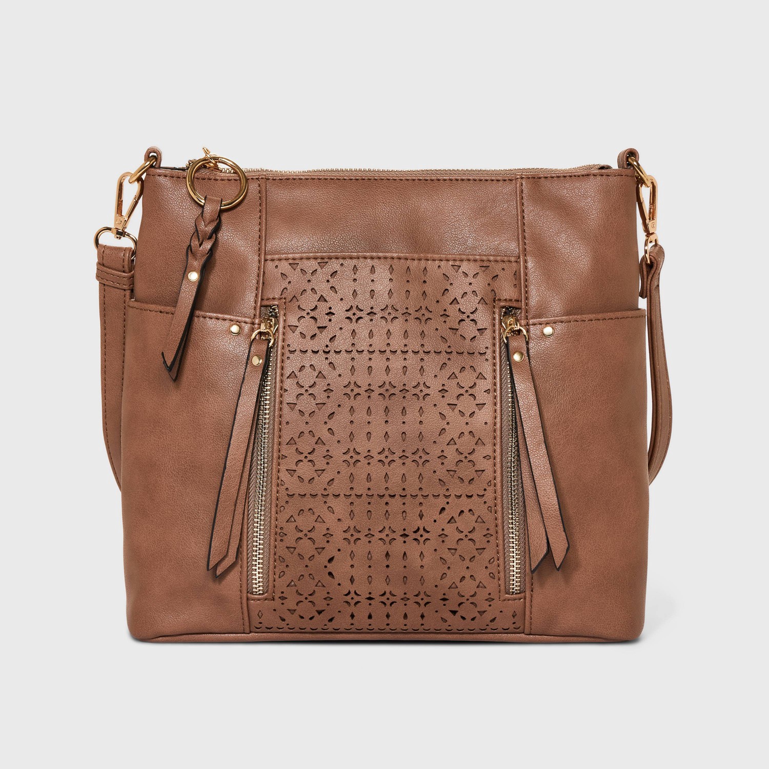 VR NYC Maari Multi Zip Laser Cut Crossbody Bag - Dark Brown 1 ct