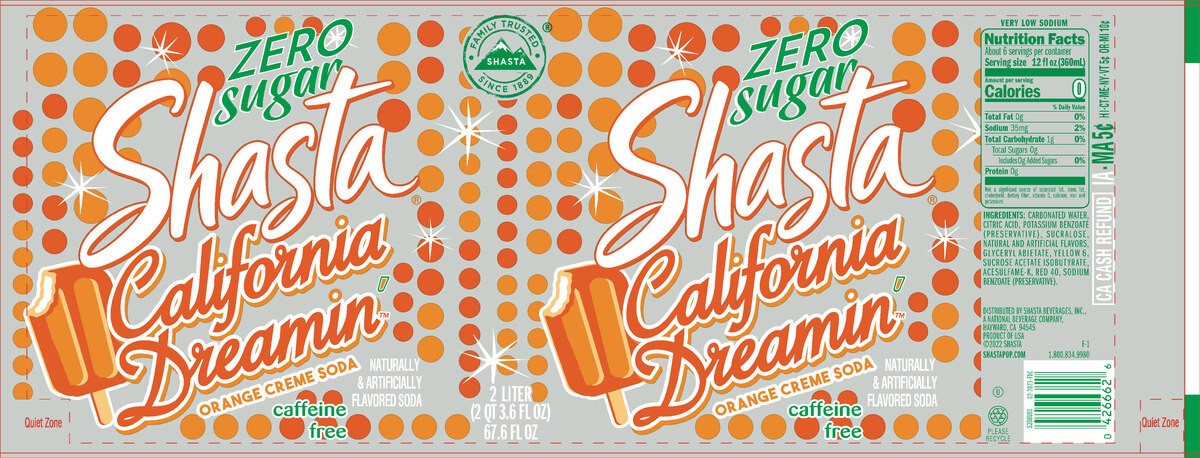 slide 6 of 6, Shasta Zero Sugar California Dreamin- 2 liter, 2 liter