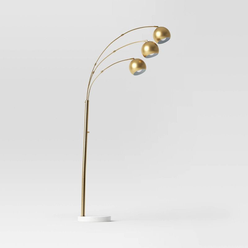 slide 2 of 4, 75.5"x29.5" Span 3-Head Metal Globe Floor Lamp Brass - Threshold™, 1 ct