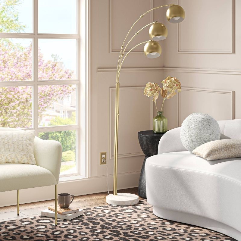 slide 3 of 4, 75.5"x29.5" Span 3-Head Metal Globe Floor Lamp Brass - Threshold™, 1 ct