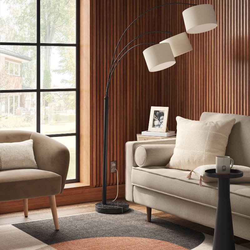 slide 3 of 4, 82"x56" Avenal 3-Head Shaded Arc Floor Lamp Black - Threshold™: Adjustable Standing Light for Living Room, 1 ct
