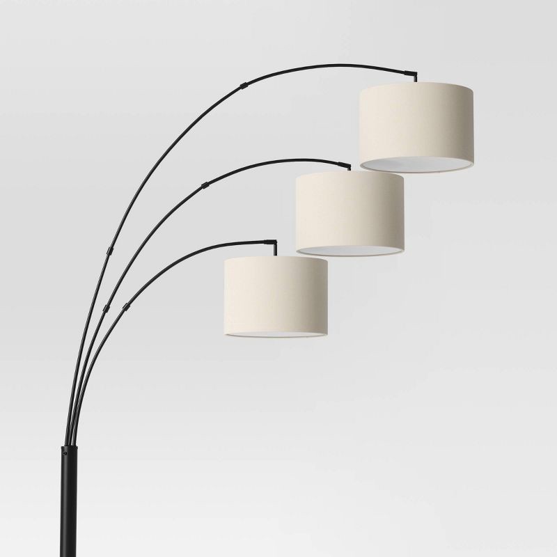 slide 4 of 4, 82"x56" Avenal 3-Head Shaded Arc Floor Lamp Black - Threshold™: Adjustable Standing Light for Living Room, 1 ct