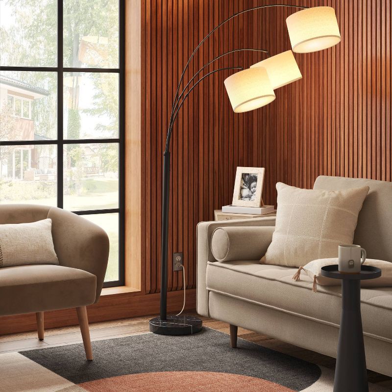 slide 1 of 4, 82"x56" Avenal 3-Head Shaded Arc Floor Lamp Black - Threshold™: Adjustable Standing Light for Living Room, 1 ct