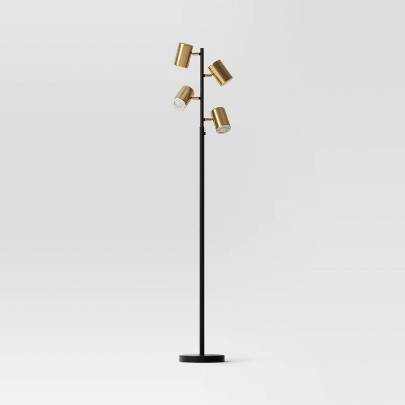 slide 2 of 4, Dean Spotlight Floor Lamp Black/Brass: Touch Sensor, Adjustable Heads - Threshold™, 1 ct