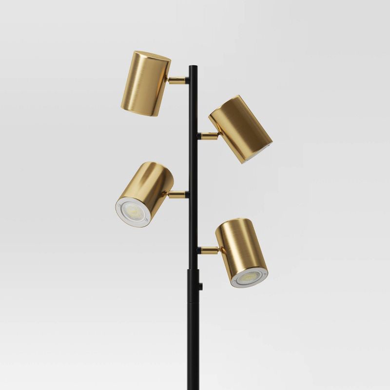 slide 4 of 4, Dean Spotlight Floor Lamp Black/Brass: Touch Sensor, Adjustable Heads - Threshold™, 1 ct