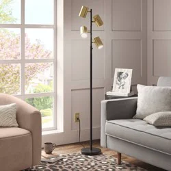 Dean Spotlight Floor Lamp Black/Brass: Touch Sensor, Adjustable Heads - Threshold™