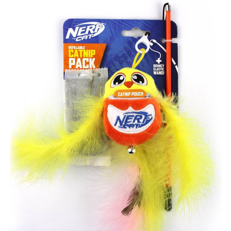 slide 1 of 5, Nerf Cat 3.5" Plush Bird with Catnip Pouch and Wand Cat Toy, 1 ct