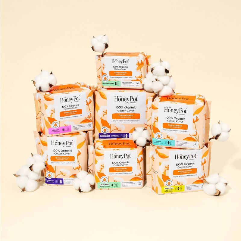 slide 2 of 15, The Honey Pot Company 100% Organic Cotton Comfort Cover Heavy Flow Daytime Pads - 16ct, 16 ct