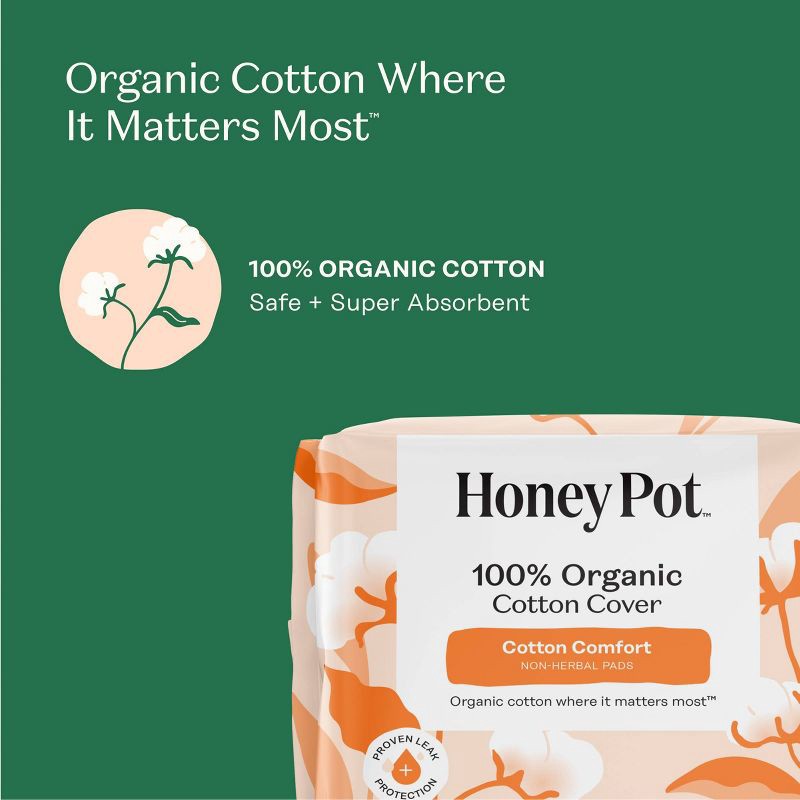 slide 5 of 15, The Honey Pot Company 100% Organic Cotton Comfort Cover Heavy Flow Daytime Pads - 16ct, 16 ct