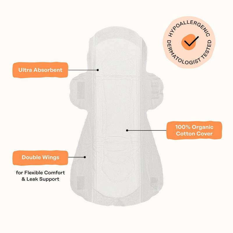 slide 7 of 15, The Honey Pot Company 100% Organic Cotton Comfort Cover Heavy Flow Daytime Pads - 16ct, 16 ct