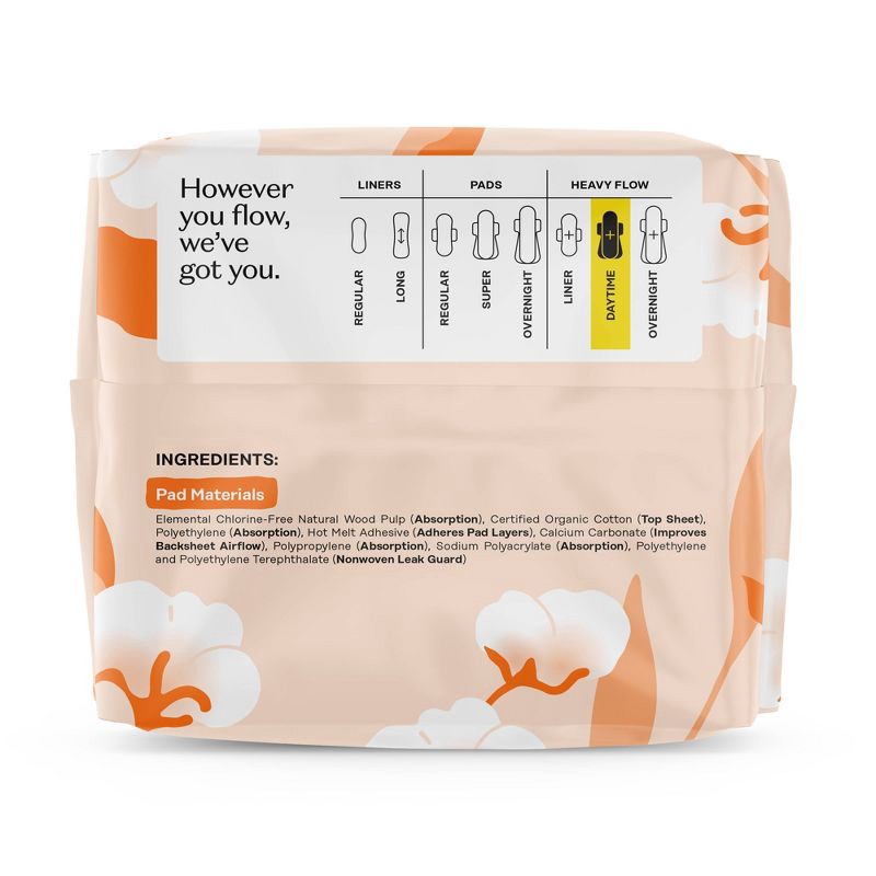 slide 11 of 15, The Honey Pot Company 100% Organic Cotton Comfort Cover Heavy Flow Daytime Pads - 16ct, 16 ct