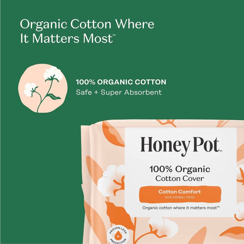 slide 5 of 15, The Honey Pot Company 100% Organic Cotton Comfort Cover Heavy Flow Overnight Pads - 16ct, 16 ct