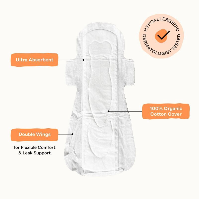 slide 7 of 15, The Honey Pot Company 100% Organic Cotton Comfort Cover Heavy Flow Overnight Pads - 16ct, 16 ct