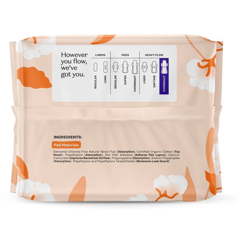 slide 11 of 15, The Honey Pot Company 100% Organic Cotton Comfort Cover Heavy Flow Overnight Pads - 16ct, 16 ct