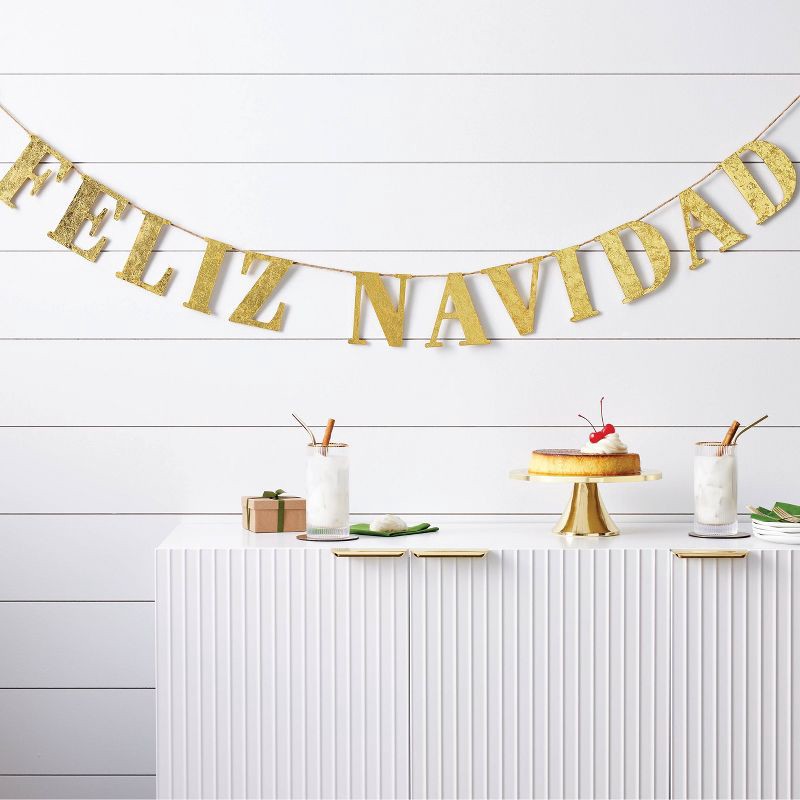 slide 2 of 3, 6' Wood 'Feliz Navidad' Christmas Word Garland Gold - Wondershop™: Horizontal Ready-to-Hang Decor, 1 ct