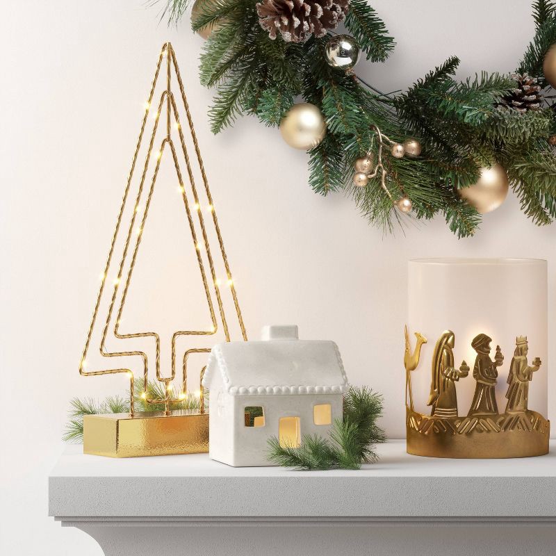 slide 2 of 3, 7"x5" Pillar Metal Three Wise Men Christmas Candle Holder Gold - Wondershop™: Frosted Finish, Tabletop Decor, 1 ct