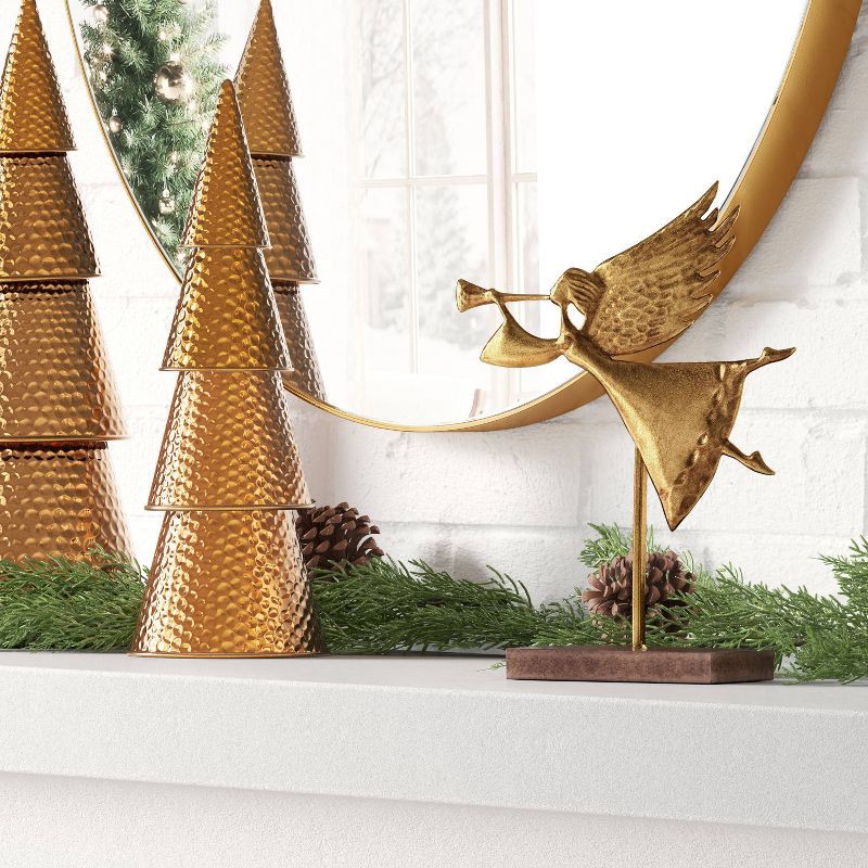 slide 2 of 3, 8" Metal Angel with Horn Christmas Figurine - Wondershop™ Gold: Indoor Tabletop Holiday Decor, 1 ct