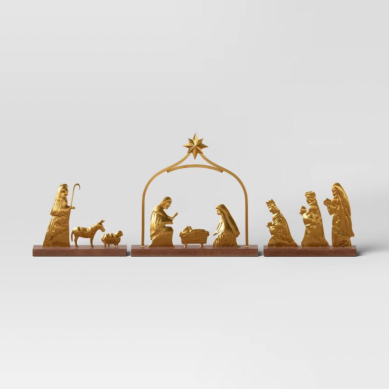 slide 1 of 5, 3pc Metal Christmas Nativity Scene Figurine Set - Wondershop™ Gold, 3 ct