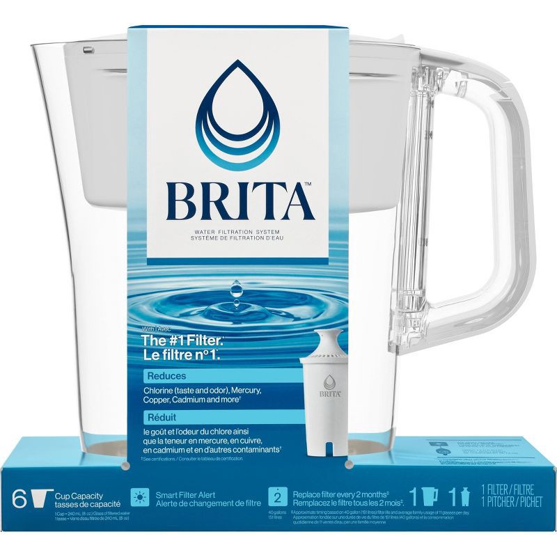 slide 2 of 18, Brita Water Filter 6-Cup Denali Water Pitcher Dispenser with Standard Water Filter - White, 1 ct