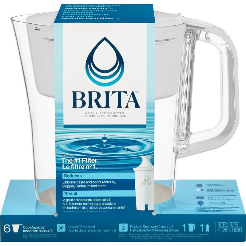 slide 18 of 18, Brita Water Filter 6-Cup Denali Water Pitcher Dispenser with Standard Water Filter - White, 1 ct