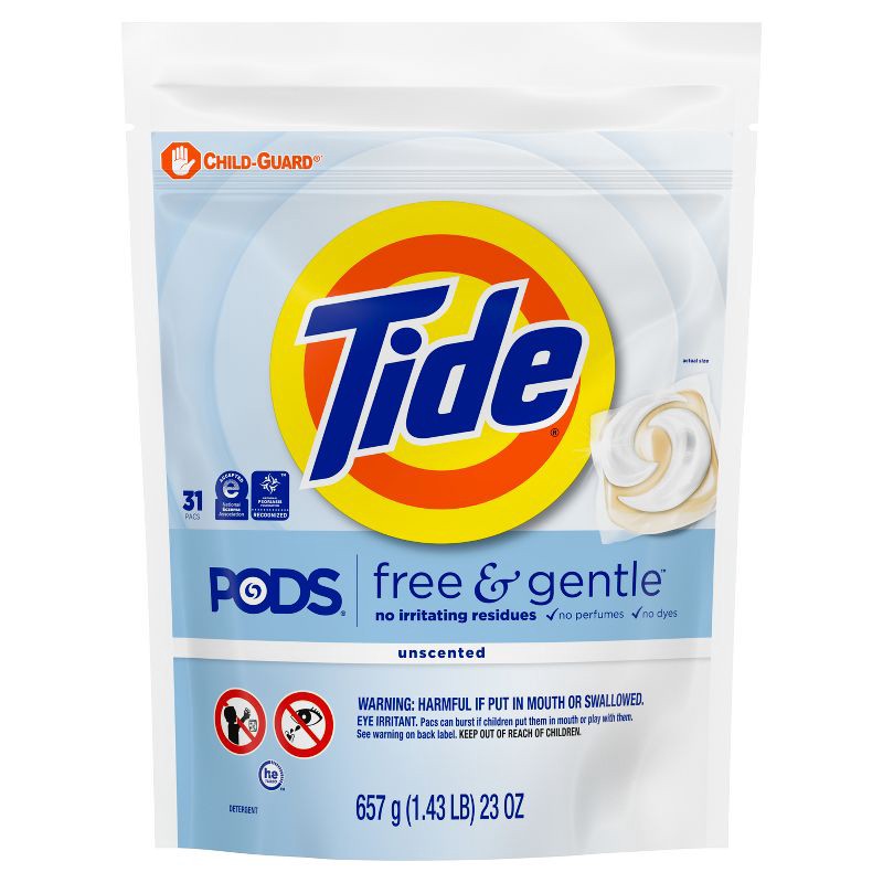 slide 10 of 11, Tide Unscented Free & Gentle HE Deep Cleaning Concentrated Laundry Detergent Pods 31 Pacs - 23oz, 24 oz