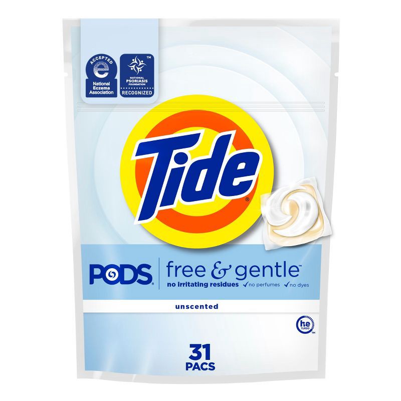 slide 1 of 12, Tide Unscented Free & Gentle HE Deep Cleaning Concentrated Laundry Detergent Pods 31 Pacs 23oz: Hypoallergenic, Sensitive Skin Formula, 23 oz