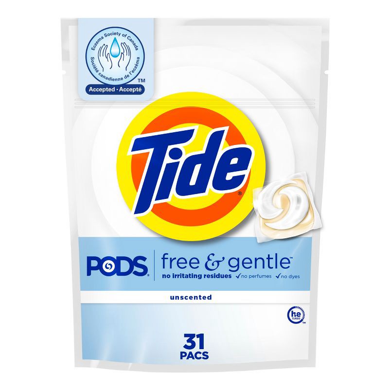 slide 1 of 11, Tide Unscented Free & Gentle HE Deep Cleaning Concentrated Laundry Detergent Pods 31 Pacs - 23oz, 24 oz