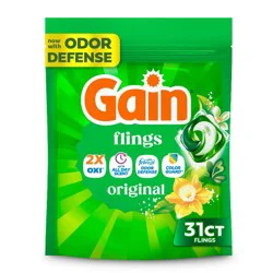 Gain flings! Original 3 in 1 Oxi & Febreze HE Deep Cleaning Concentrated Laundry Detergent Pods 31 Pacs - 21oz: Resealable Bag, Odor Control