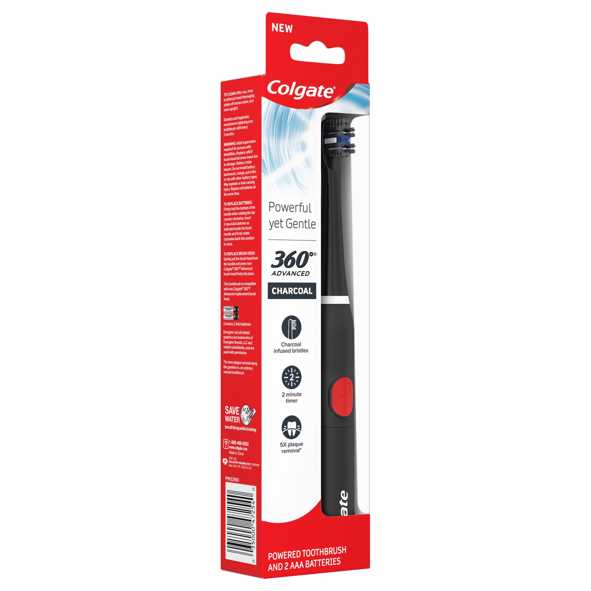 slide 2 of 3, Colgate 360 Advanced Charcoal Battery Powered Toothbrush, 1 ct